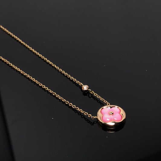 [⭐Shinejoy]COLOR BLOSSOM PINK MOP SUN GOLD NECKLACE