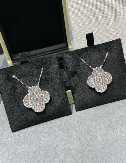 [⭐Shinejoy]CLOVER 25MM LARGE PENDANT DIAMOND PAVED SILVER NECKLACE