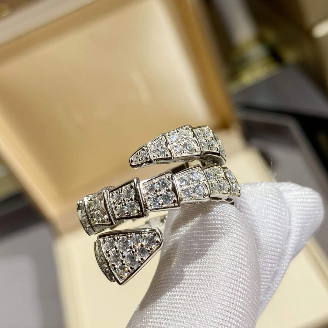 [⭐Shinejoy]SERPENTI DOUBLE RING SILVER DIAMOND PAVED