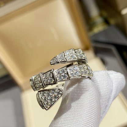 [⭐Shinejoy]SERPENTI DOUBLE RING SILVER DIAMOND PAVED