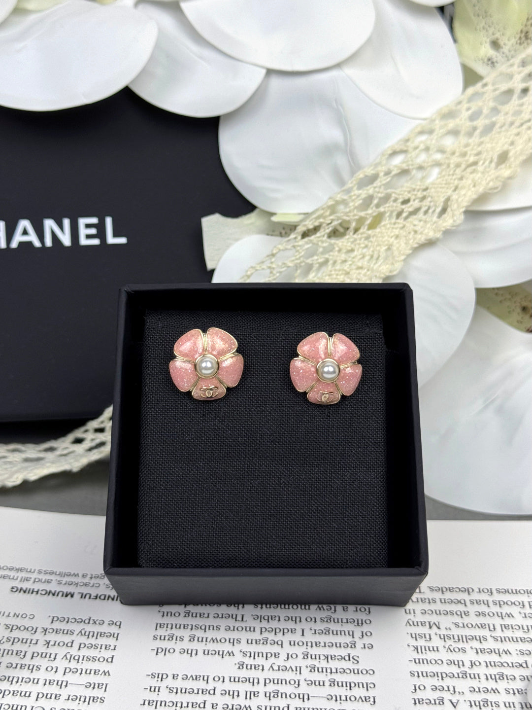 [⭐Shinejoy]26C Pink Camellia Pearl Enamel Stud Earrings
