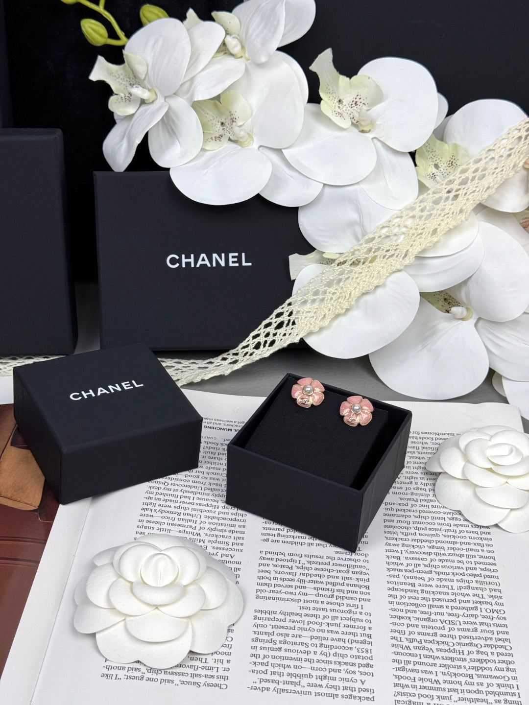 [⭐Shinejoy]26C Pink Camellia Pearl Enamel Stud Earrings