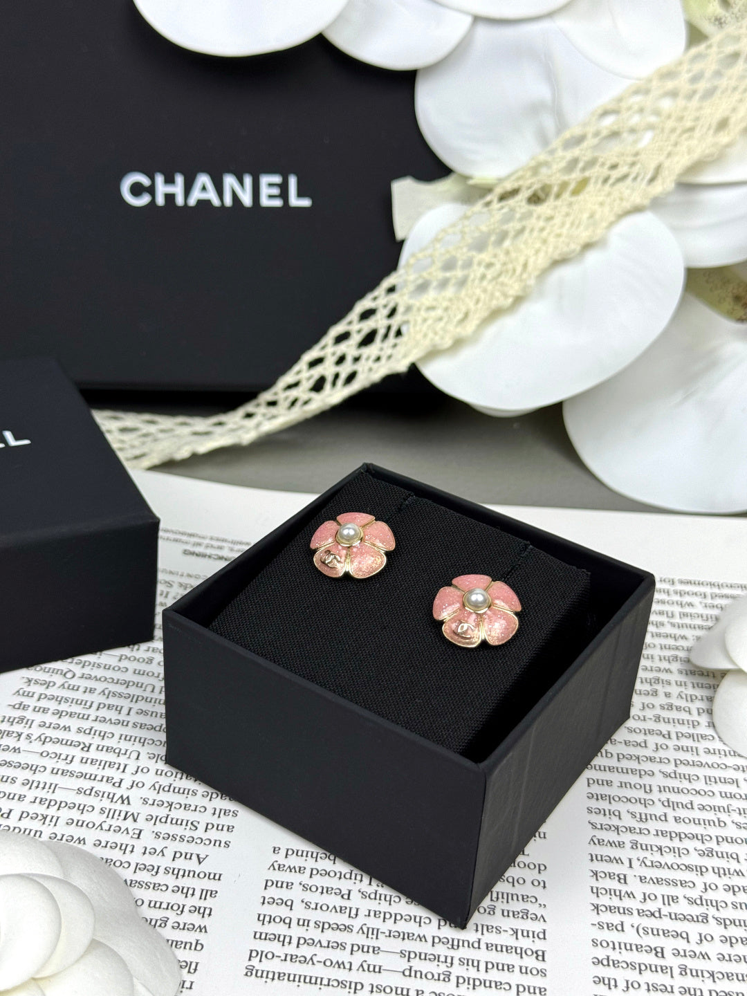 [⭐Shinejoy]26C Pink Camellia Pearl Enamel Stud Earrings