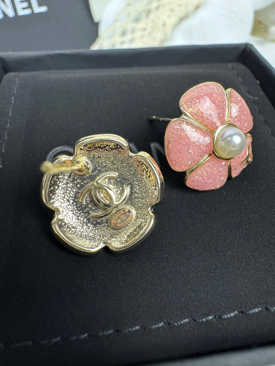[⭐Shinejoy]26C Pink Camellia Pearl Enamel Stud Earrings