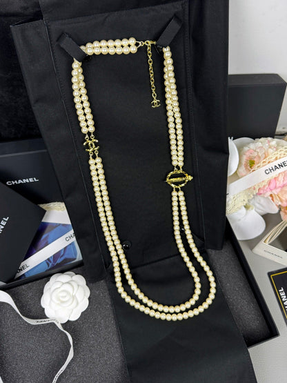 [⭐Shinejoy]25K Pencil Double C Double-Layer Pearl Sweater Chain
