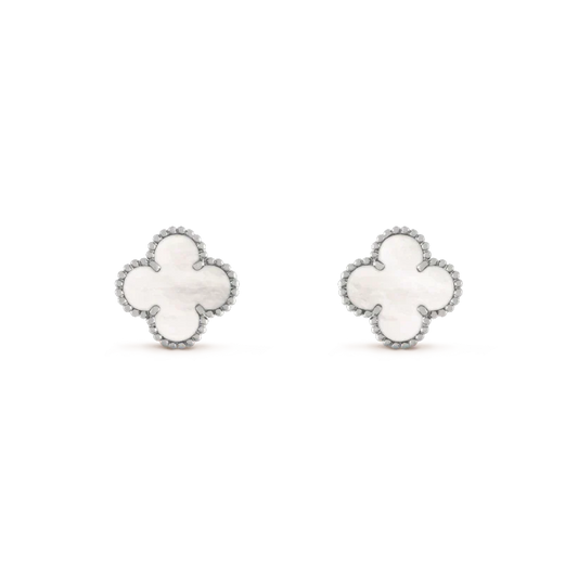 [⭐Shinejoy]CLOVER MEDIUM 1 MOTIFS  WHITE MOP EARRINGS SILVER