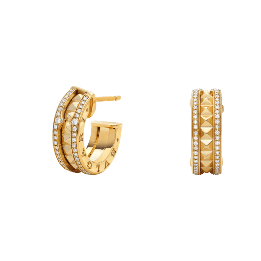 [⭐Shinejoy]ZERO 1 ROCK GOLD EARRINGS WITH STUDDED SPIRAL AND PAVED DIAMONDS