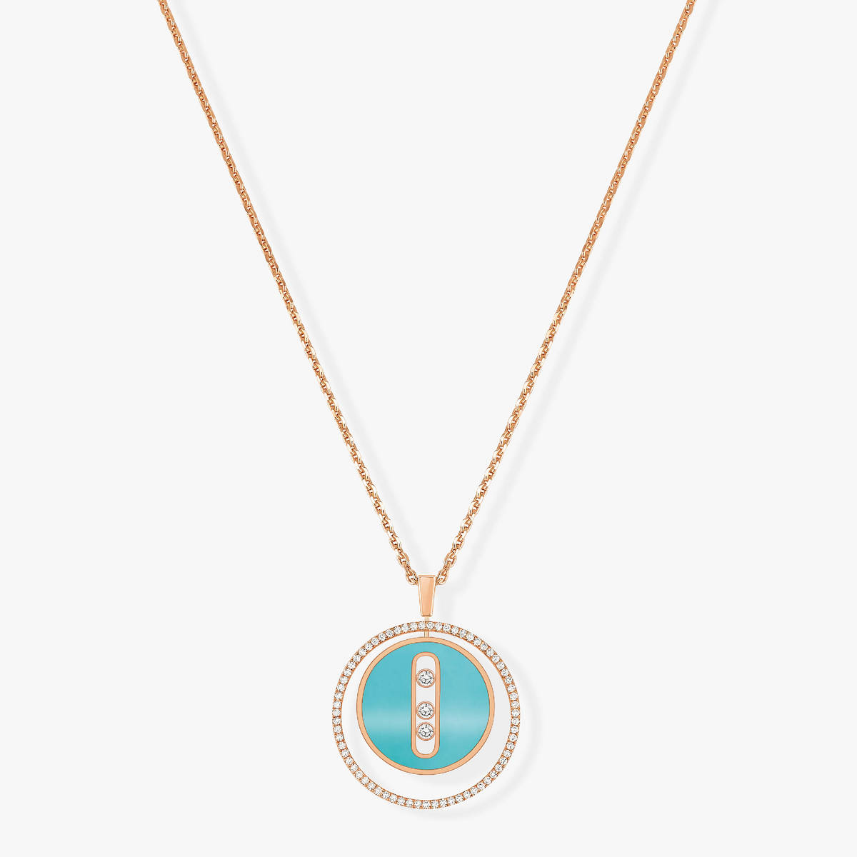 [⭐Shinejoy]Demo MOVE 3 DIAMONDS TURQUOISE PINK GOLD DIAMOND NECKLACE
