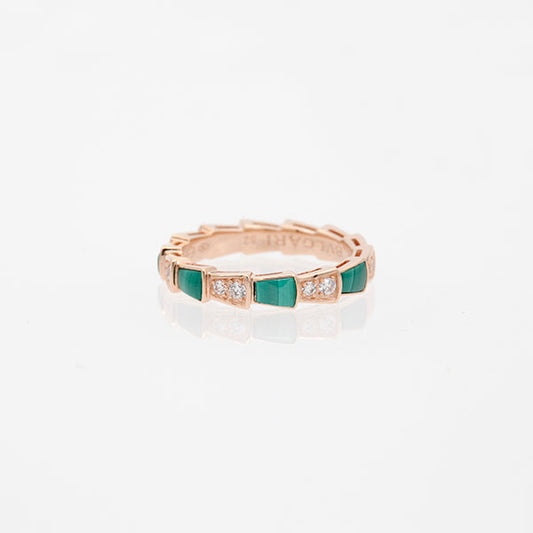 [⭐Shinejoy]SERPENTI RING PINK GOLD MALACHITE DIAMOND 3MM