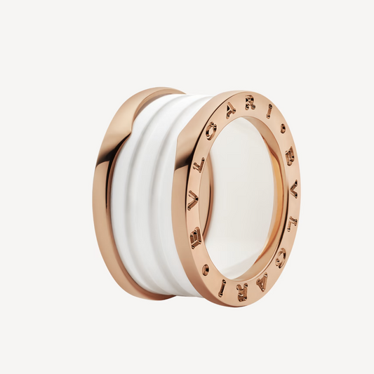 [⭐Shinejoy]ZERO 1 FOUR-BAND LOOPS AND WHITE CERAMIC SPIRAL PINK GOLD RING