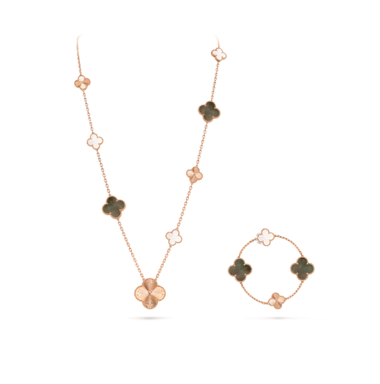 [⭐Shinejoy]DETACHABLE CLOVER 15(11+4) FLOWER SILVER NECKLACE SET