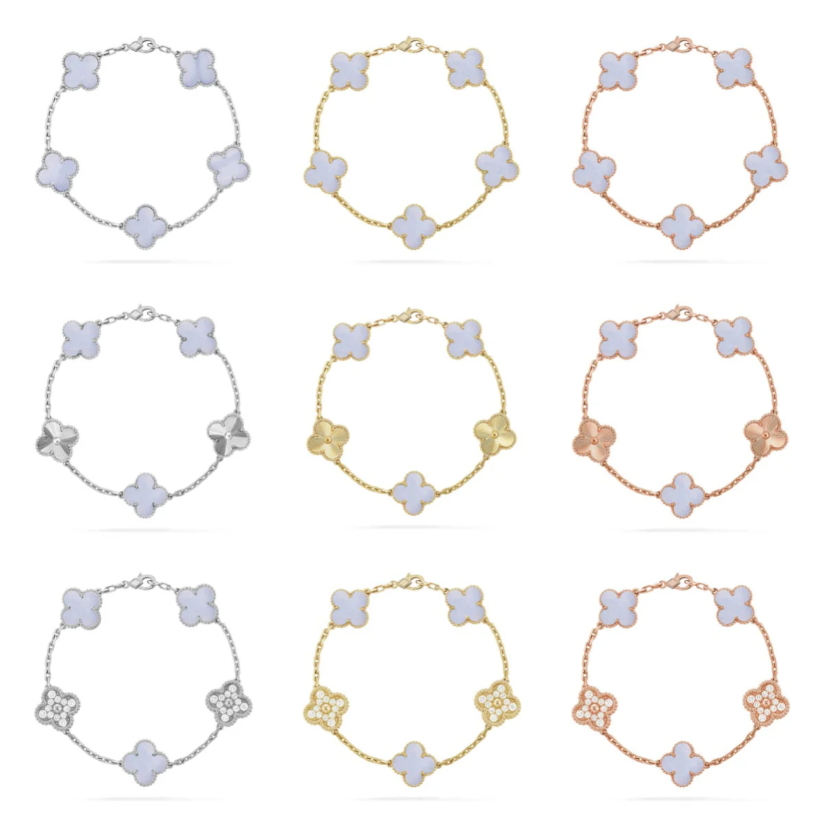 [⭐Shinejoy] CLOVER 5 MOTIF PURPLE CHALCEDONY BRACELET COLLECTION