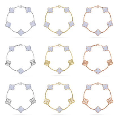 [⭐Shinejoy] CLOVER 5 MOTIF PURPLE CHALCEDONY BRACELET COLLECTION