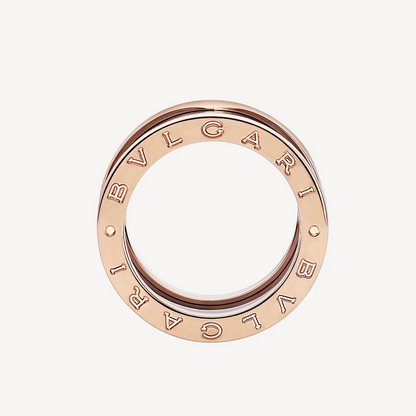 [⭐Shinejoy]ZERO 1 FOUR-BAND LOOPS AND BLACK CERAMIC SPIRAL PINK GOLD RING