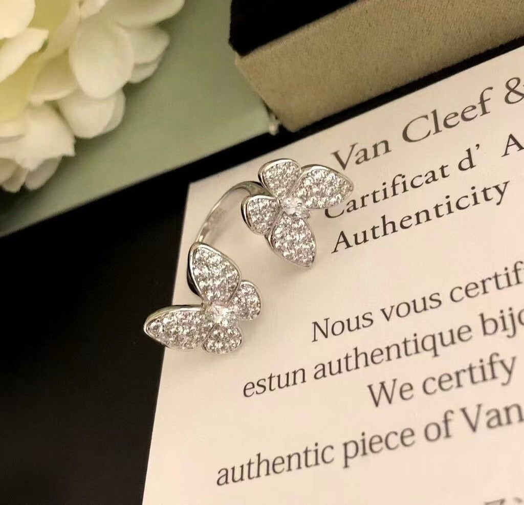 [⭐Shinejoy]TWIN SILVER BUTTERFLY DIAMOND RING