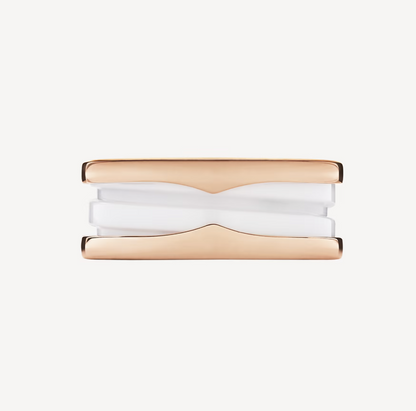 [⭐Shinejoy]ZERO 1 TWO-BAND LOOPS AND WHITE CERAMIC SPIRAL PINK GOLD RING