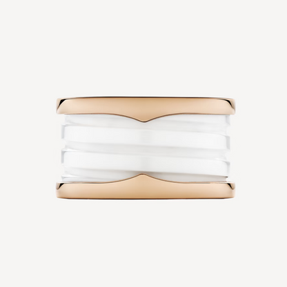 [⭐Shinejoy]ZERO 1 FOUR-BAND LOOPS AND WHITE CERAMIC SPIRAL PINK GOLD RING