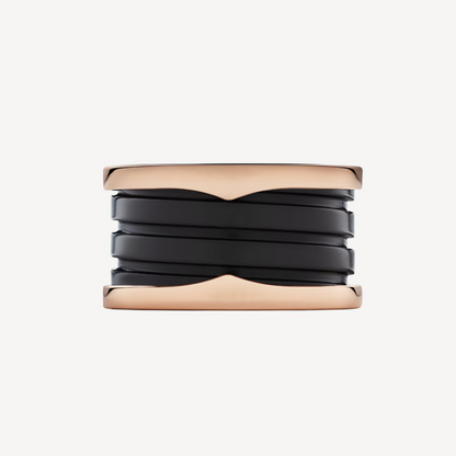 [⭐Shinejoy]ZERO 1 FOUR-BAND LOOPS AND BLACK CERAMIC SPIRAL PINK GOLD RING