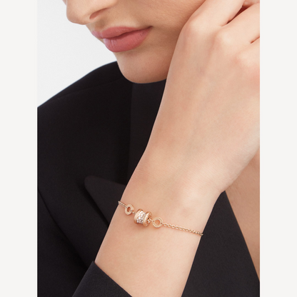 [⭐Shinejoy]ZERO 1 SOFT PINK GOLD WITH PAVED DIAMONDS ON THE SPIRAL BRACELET