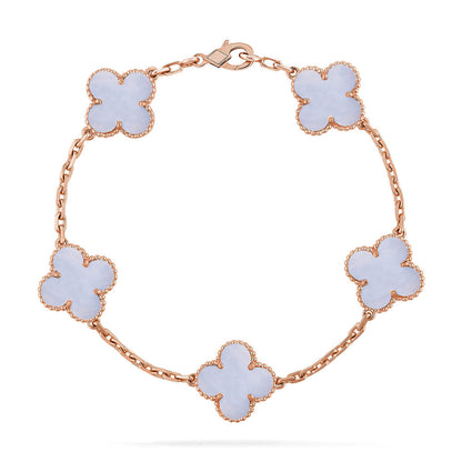 [⭐Shinejoy] CLOVER 5 MOTIF PURPLE CHALCEDONY BRACELET COLLECTION