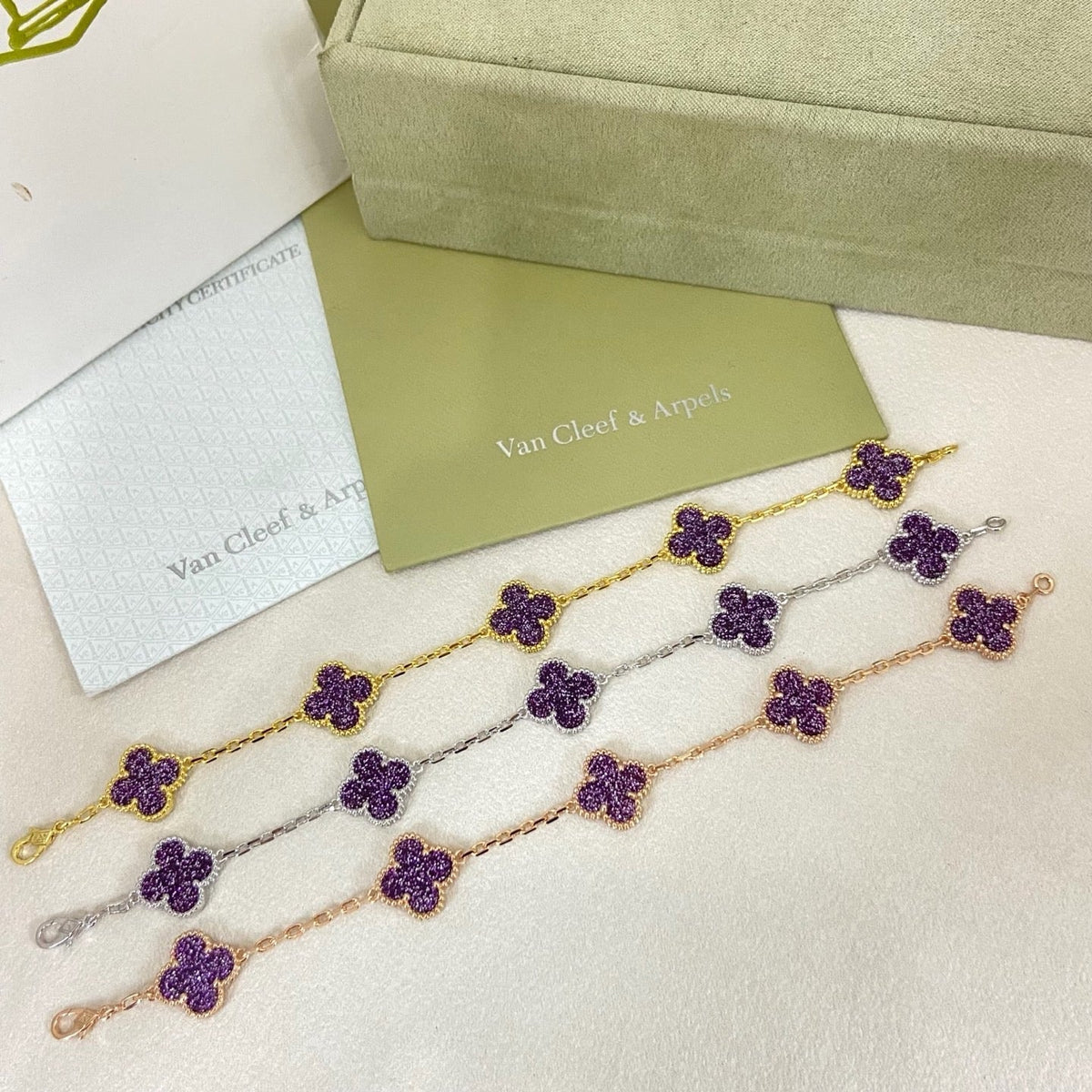 [⭐Shinejoy]NEW PURPLE SAND-GOLD FOUR-LEAF CLOVER 5-FLOWER BRACELET