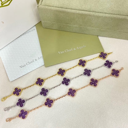 [⭐Shinejoy]NEW PURPLE SAND-GOLD FOUR-LEAF CLOVER 5-FLOWER BRACELET