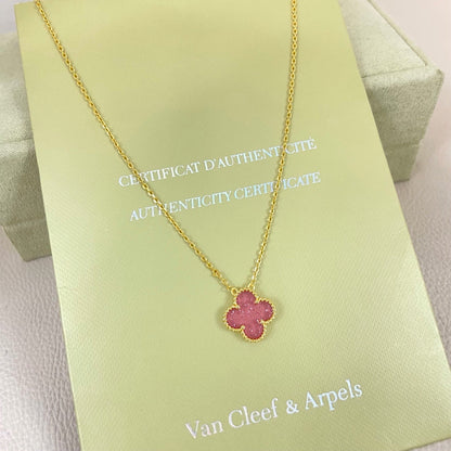 [⭐Shinejoy]15MM BUBBLE PINK ENAMEL SINGLE-FLOWER FOUR-LEAF CLOVER NECKLACE