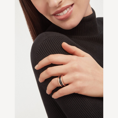 [⭐Shinejoy]ZERO 1 TWO-BAND LOOPS AND BLACK CERAMIC PINK GOLD RING