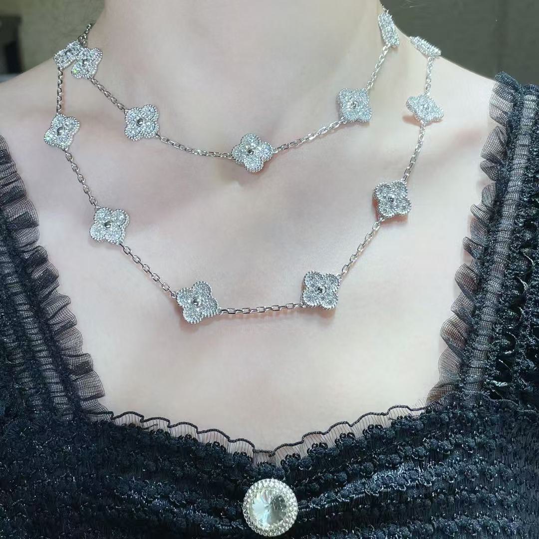 [⭐Shinejoy]CLOVER 20 MOTIFS FULL-DIAMOND NECKLACE