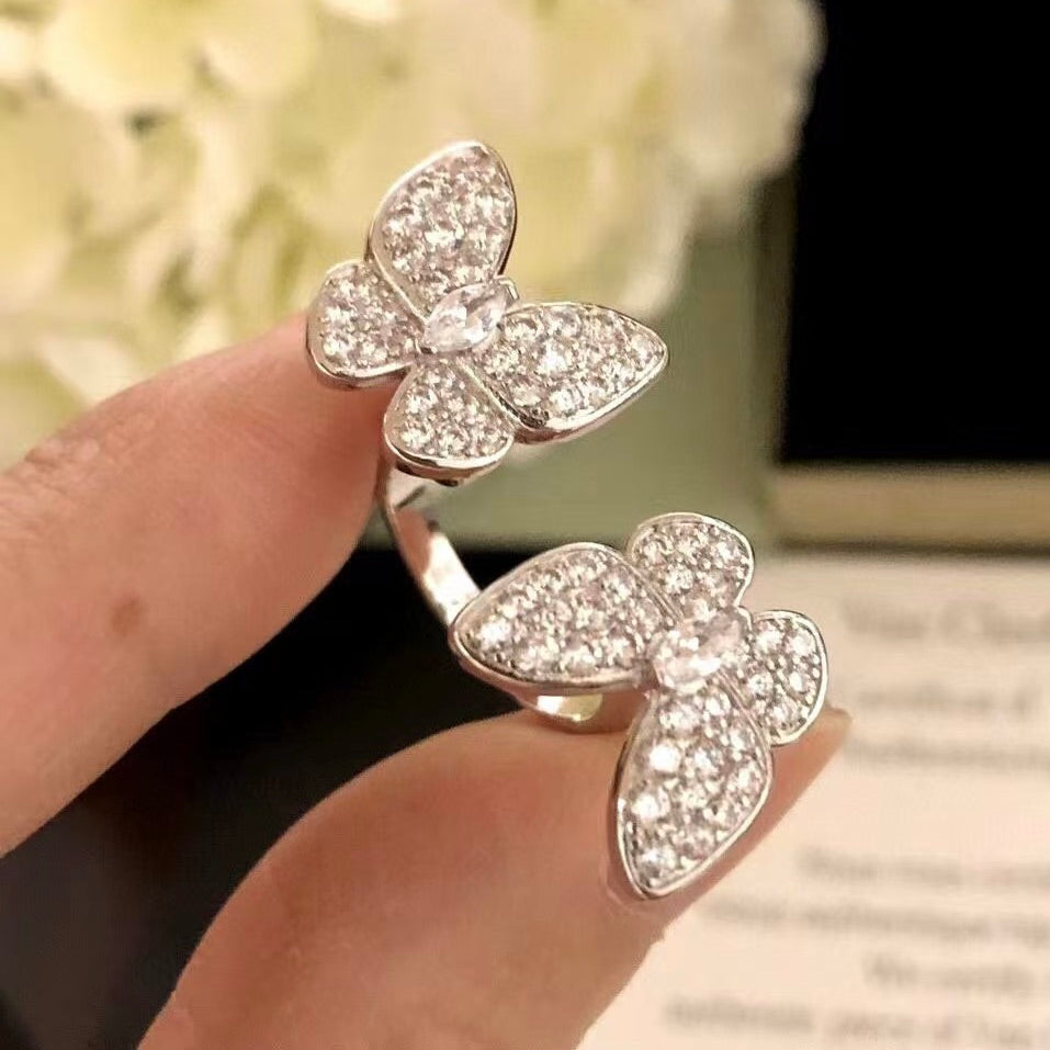 [⭐Shinejoy]TWIN SILVER BUTTERFLY DIAMOND RING