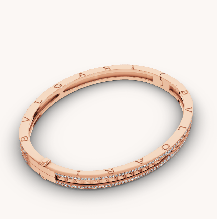 [⭐Shinejoy]ZERO 1 SPIRAL AND PAVED DIAMOND PINK GOLD BRACELET