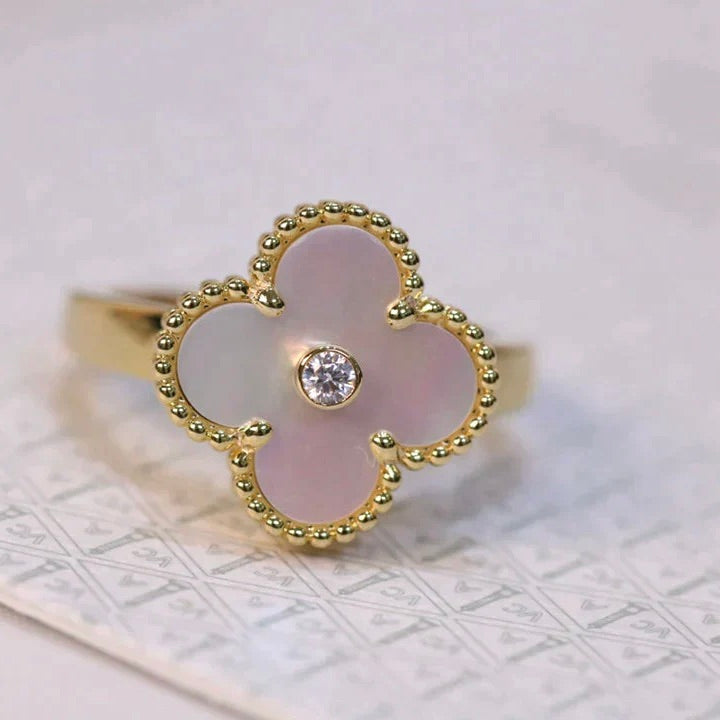 [⭐Shinejoy]CLOVER PINK MOP RING GOLD DIAMOND