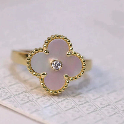 [⭐Shinejoy]CLOVER PINK MOP RING GOLD DIAMOND
