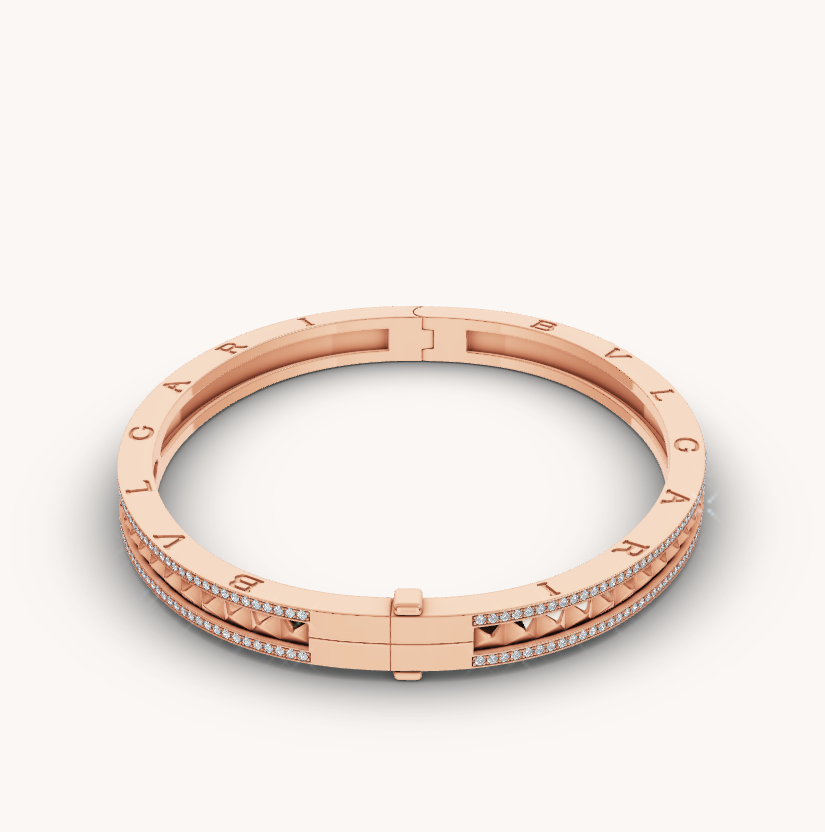 [⭐Shinejoy]ZERO 1 SPIRAL AND PAVED DIAMOND PINK GOLD BRACELET
