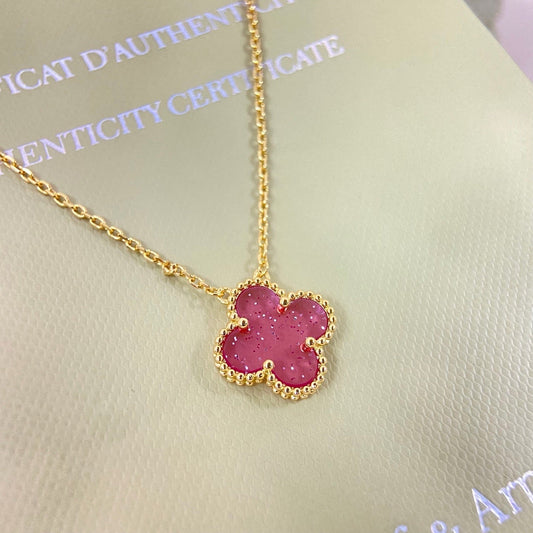 [⭐Shinejoy]15MM BUBBLE PINK ENAMEL SINGLE-FLOWER FOUR-LEAF CLOVER NECKLACE