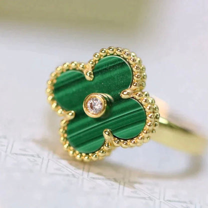 [⭐Shinejoy]CLOVER MALACHITE RING GOLD DIAMOND
