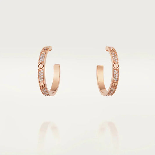[⭐Shinejoy]LOVE DIAMOND PINK GOLD HOOP EARRINGS