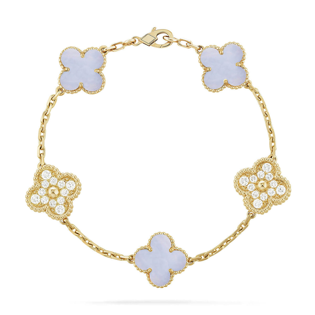 [⭐Shinejoy] CLOVER 5 MOTIF PURPLE CHALCEDONY BRACELET COLLECTION