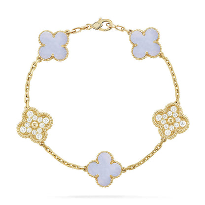 [⭐Shinejoy] CLOVER 5 MOTIF PURPLE CHALCEDONY BRACELET COLLECTION