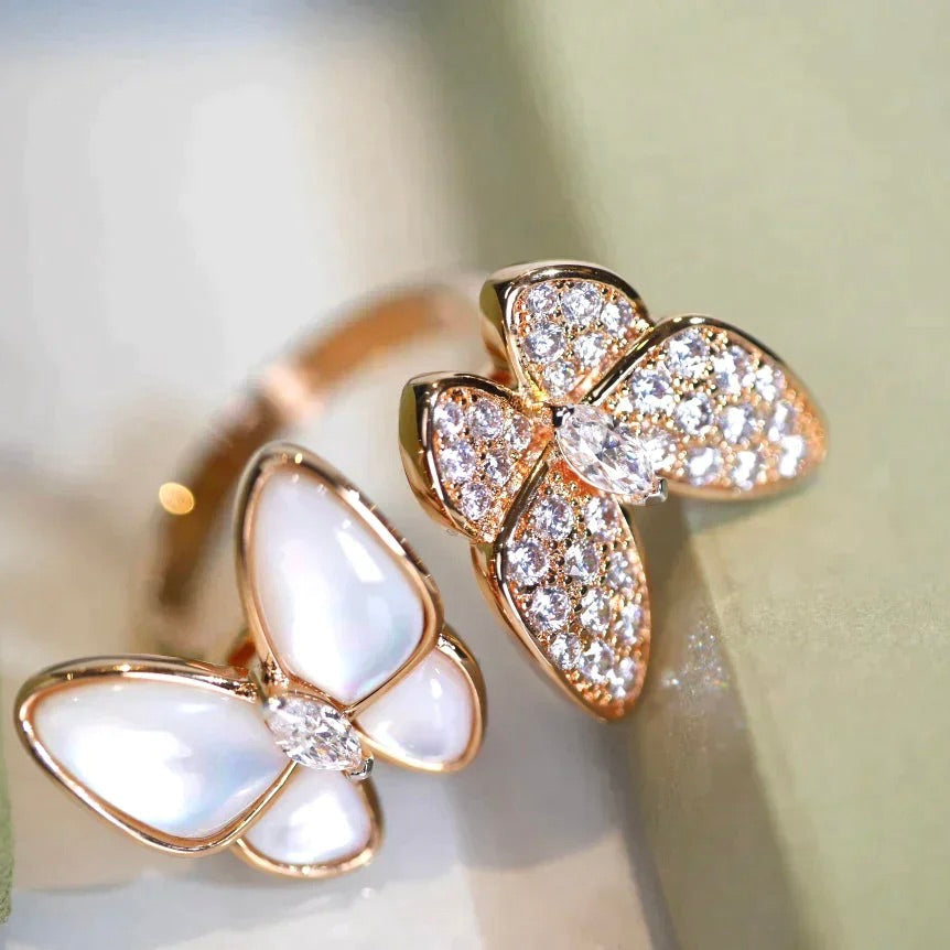 [⭐Shinejoy]TWIN BUTTERFLY DIAMOND MOP RING