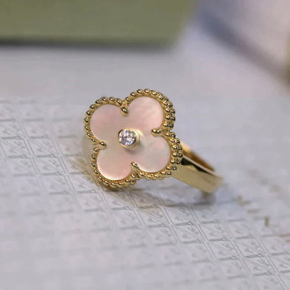 [⭐Shinejoy]CLOVER PINK MOP RING GOLD DIAMOND