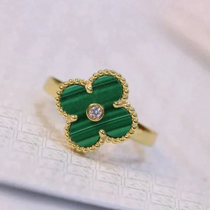 [⭐Shinejoy]CLOVER MALACHITE RING GOLD DIAMOND