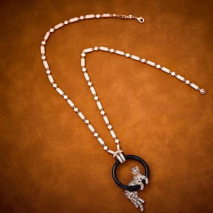 [⭐Shinejoy jewelrys]NEW BLACK CIRCLE PANTHER FULL DIAMOND NECKLACE