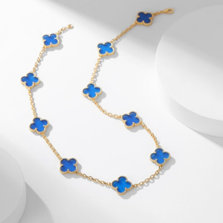 [⭐Shinejoy]CLOVER 10 MOTIFS BLUE AGATE NECKLACE