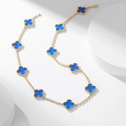 [⭐Shinejoy]CLOVER 10 MOTIFS BLUE AGATE NECKLACE