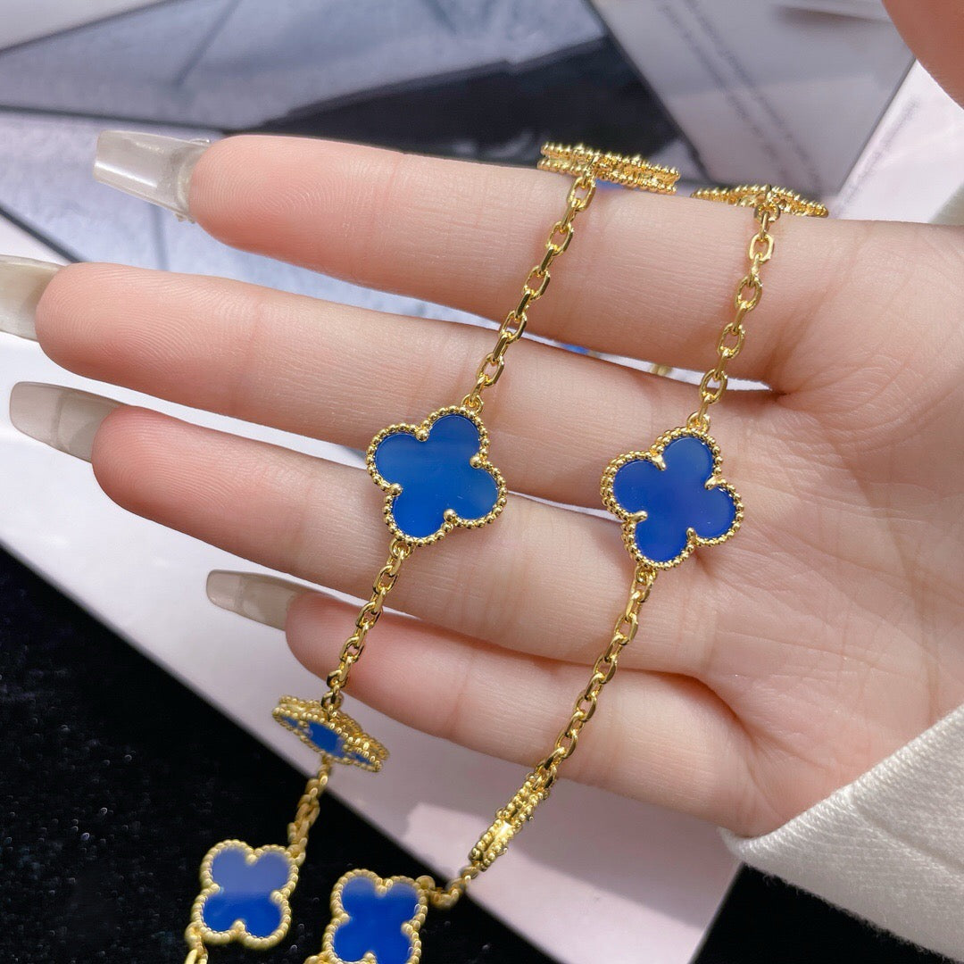 [⭐Shinejoy]CLOVER 10 MOTIFS BLUE AGATE NECKLACE