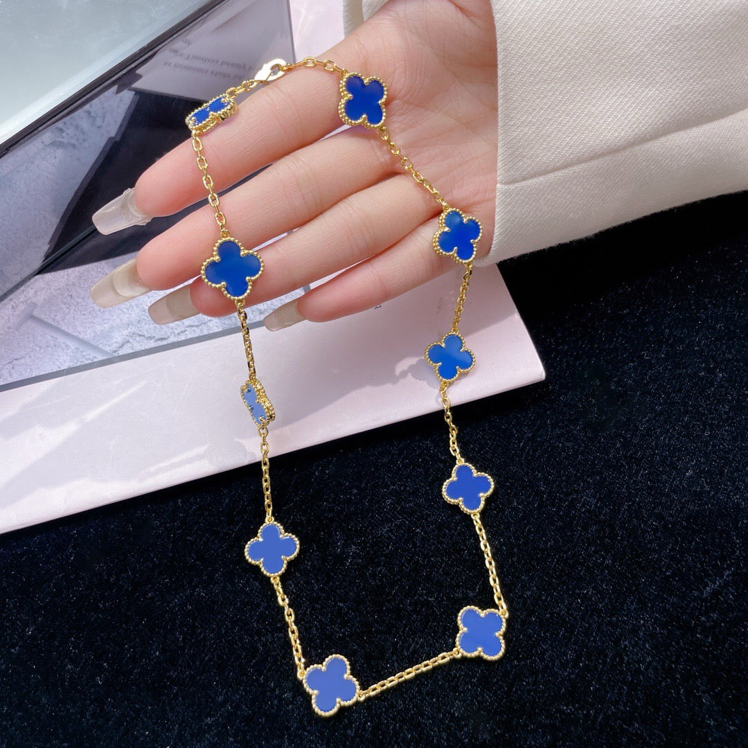 [⭐Shinejoy]CLOVER 10 MOTIFS BLUE AGATE NECKLACE