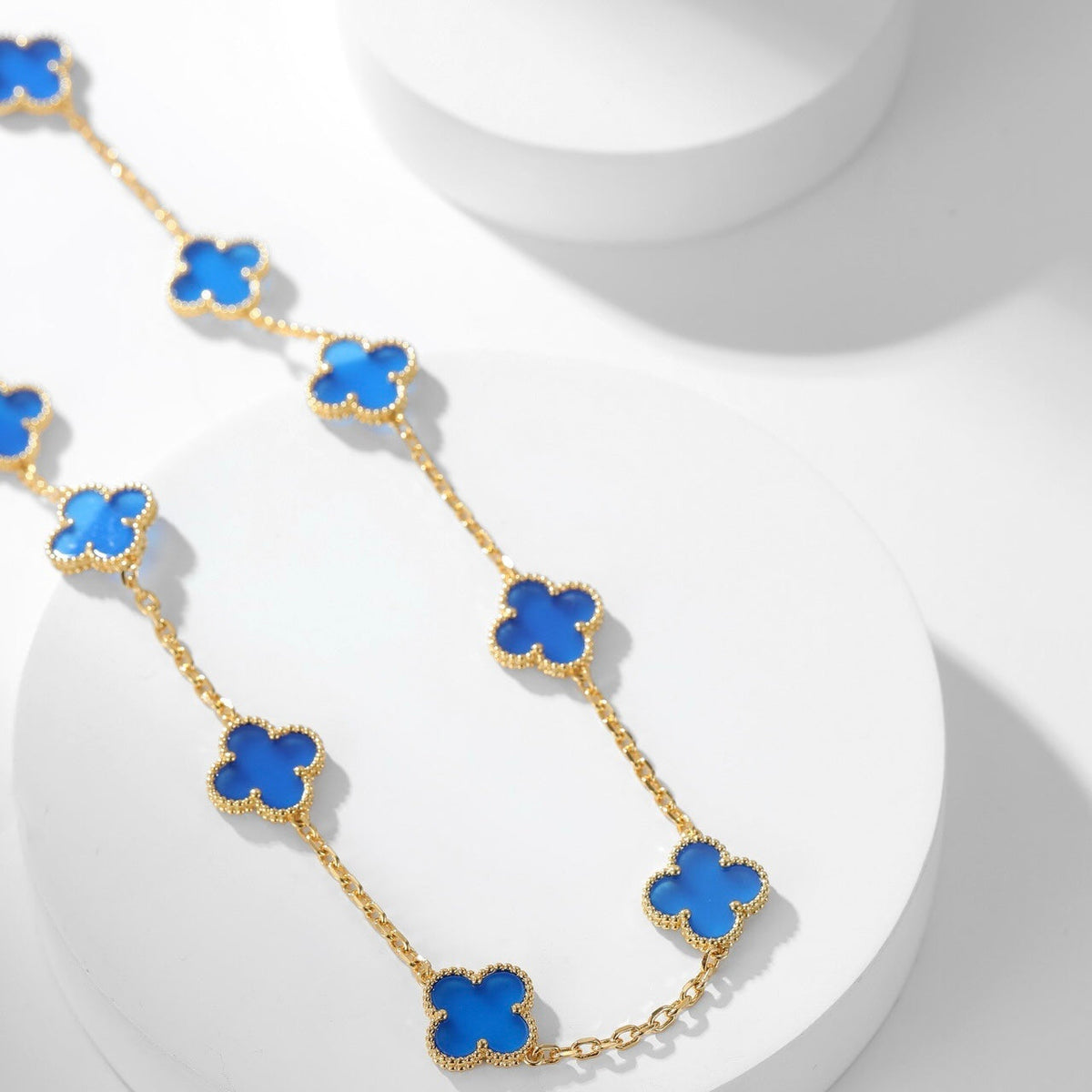 [⭐Shinejoy]CLOVER 10 MOTIFS BLUE AGATE NECKLACE