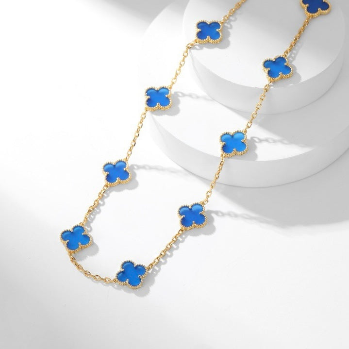 [⭐Shinejoy]CLOVER 10 MOTIFS BLUE AGATE NECKLACE