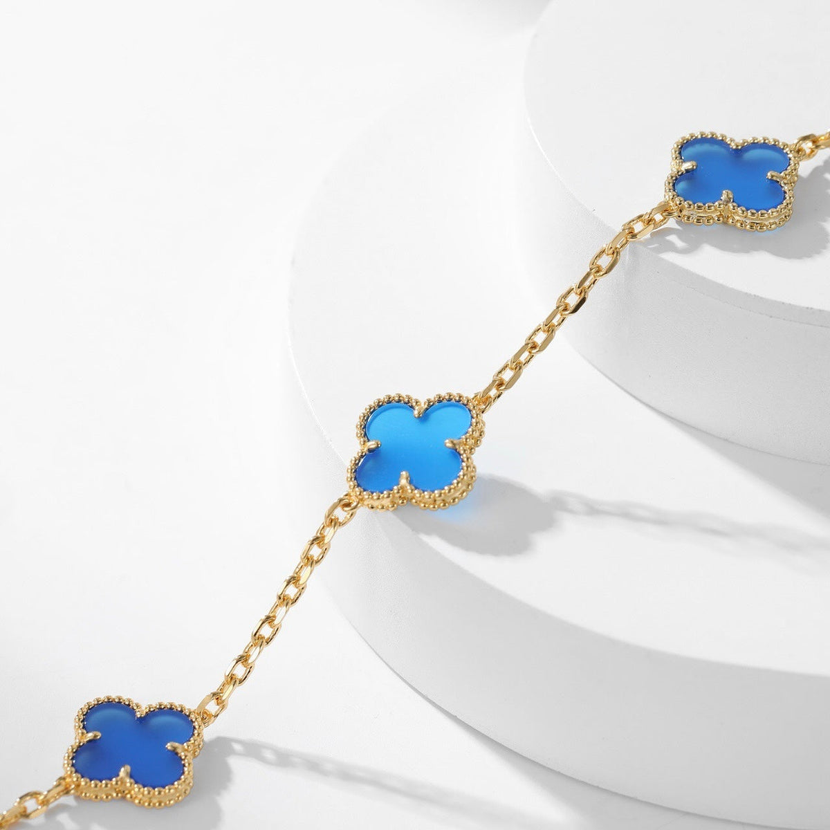 [⭐Shinejoy]CLOVER 10 MOTIFS BLUE AGATE NECKLACE
